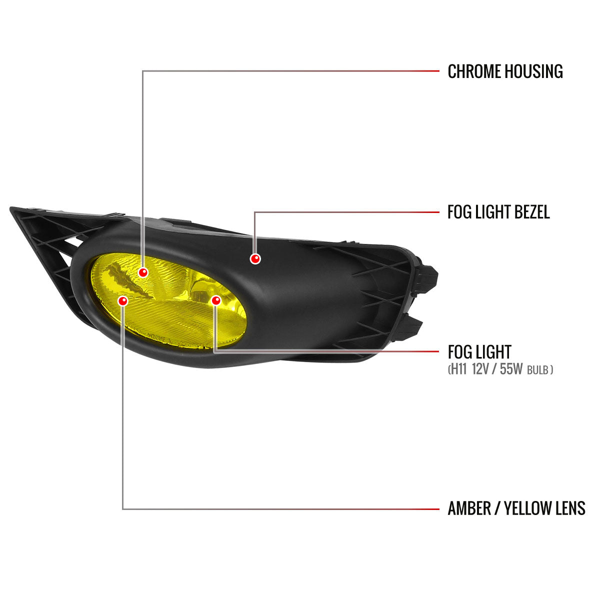 2009-2011 Honda Civic Sedan H11 Fog Lights Kit (Chrome Housing/Yellow Lens)