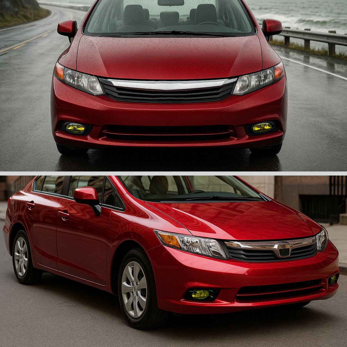 2012 Honda Civic Sedan H11 Fog Lights Kit (Chrome Housing/Yellow Lens)