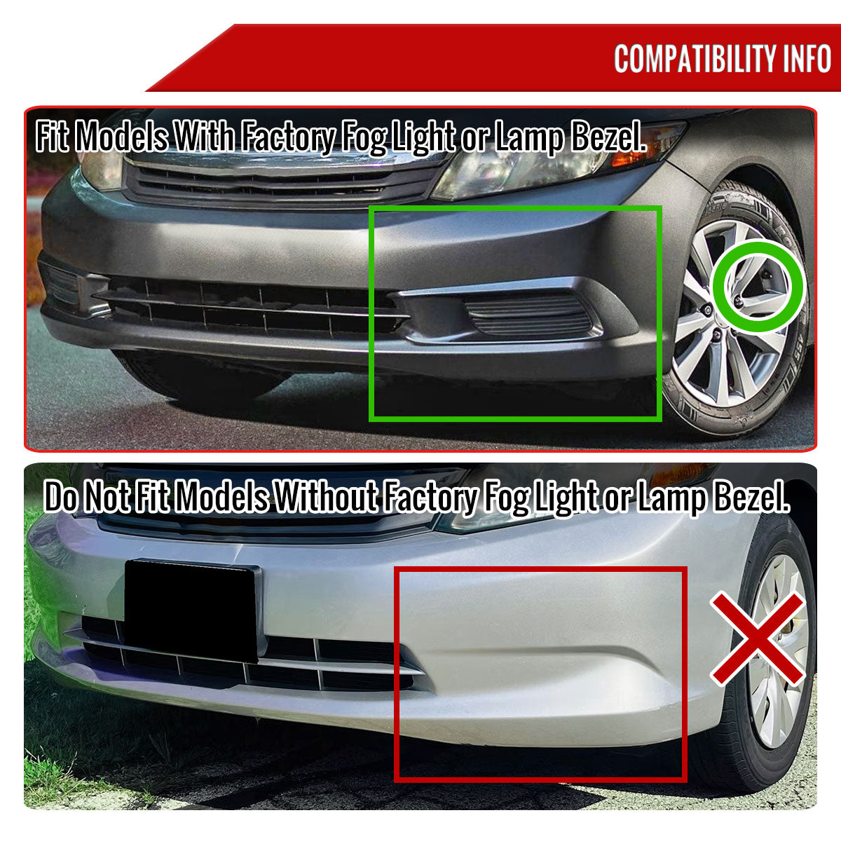 2012 Honda Civic Sedan H11 Fog Lights Kit (Chrome Housing/Clear Lens)