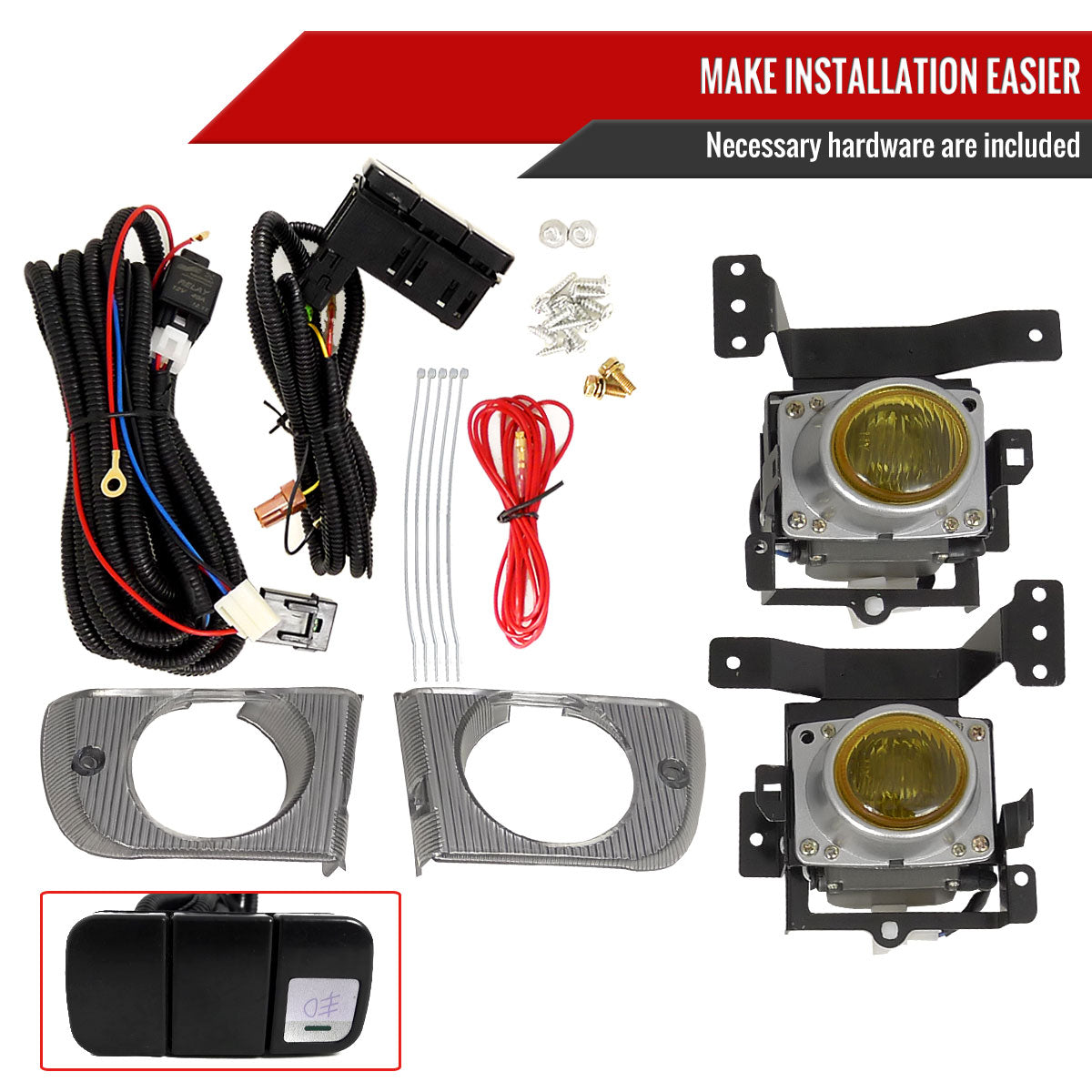 1992-1995 Honda Civic Sedan H3 Fog Lights Kit (Chrome Housing/Yellow Lens)