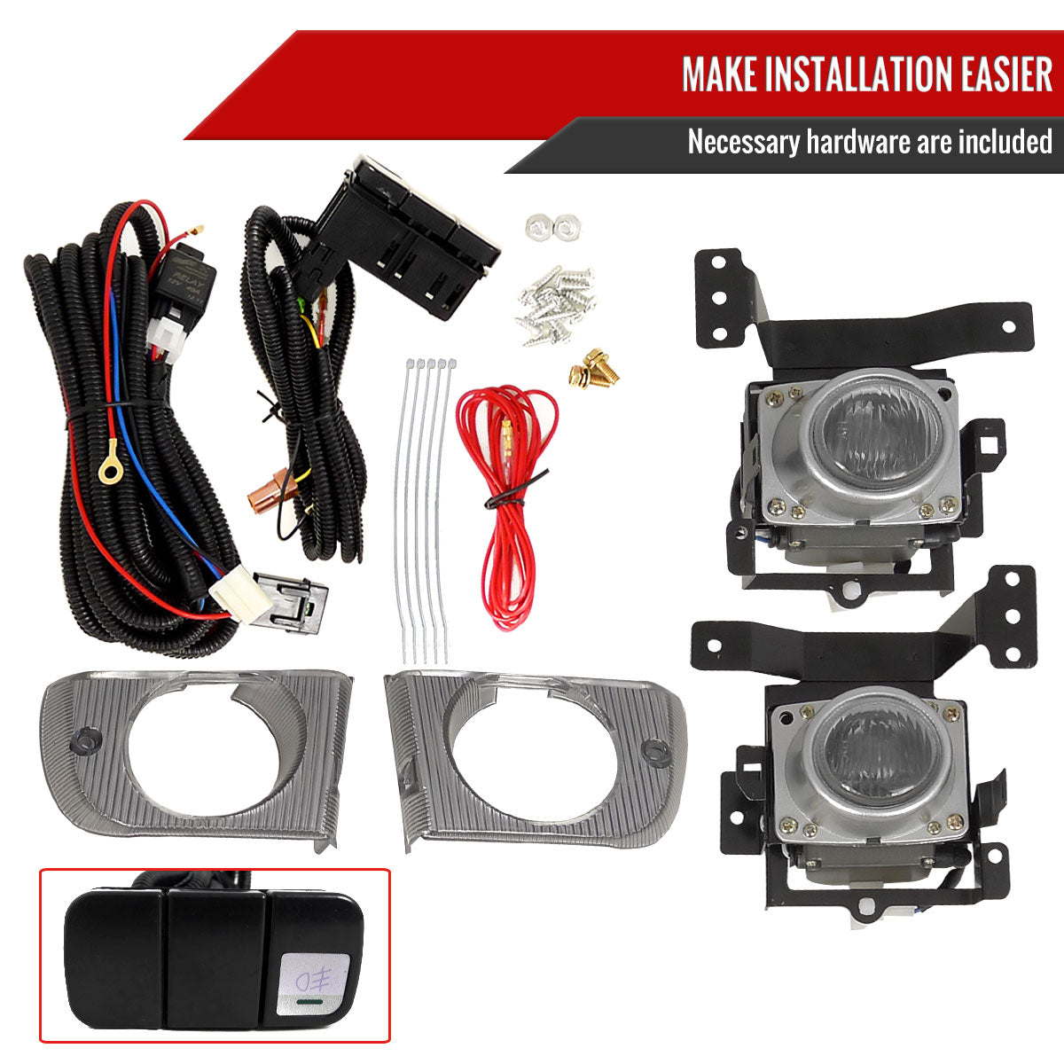 1992-1995 Honda Civic Sedan H3 Fog Lights Kit w/ Switch & Wiring Harness (Chrome Housing/Clear Lens)