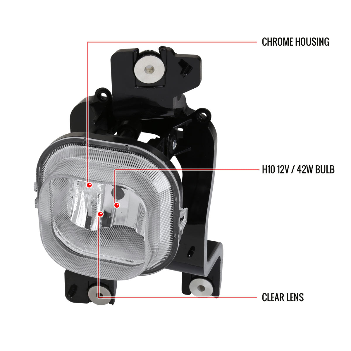 2008-2010 Ford F-250/F-350/F-450/F-550 Super Duty H10 Fog Lights w/ Switch & Wiring Harness (Chrome Housing/Clear Lens)