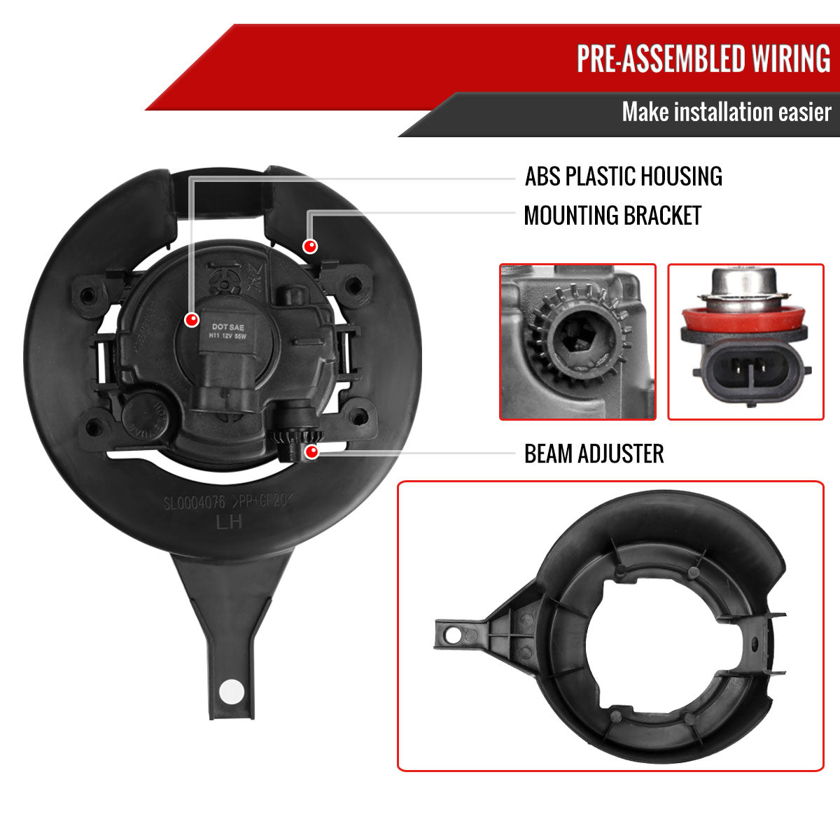 2005-2019 Nissan Frontier H11 Fog Lights Kit w/ Switch & Wiring Harness (Chrome Housing/Clear Lens)