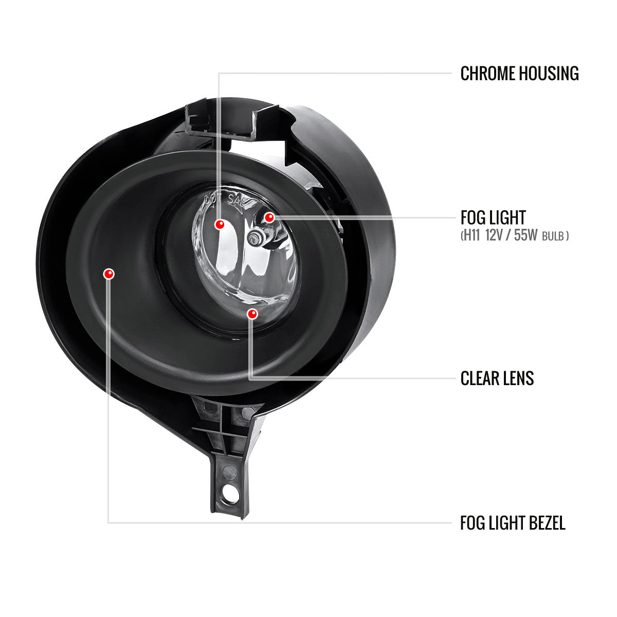 2005-2019 Nissan Frontier H11 Fog Lights Kit w/ Switch & Wiring Harness (Chrome Housing/Clear Lens)