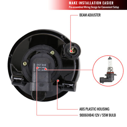 2000-2009 Toyota Echo/Highlander/Prius 9006 Fog Lights Kit w/ Switch & Wiring Harness (Chrome Housing/Clear Lens)