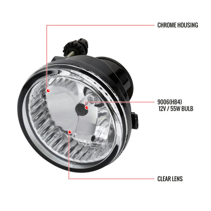 2000-2009 Toyota Echo/Highlander/Prius 9006 Fog Lights Kit w/ Switch & Wiring Harness (Chrome Housing/Clear Lens)