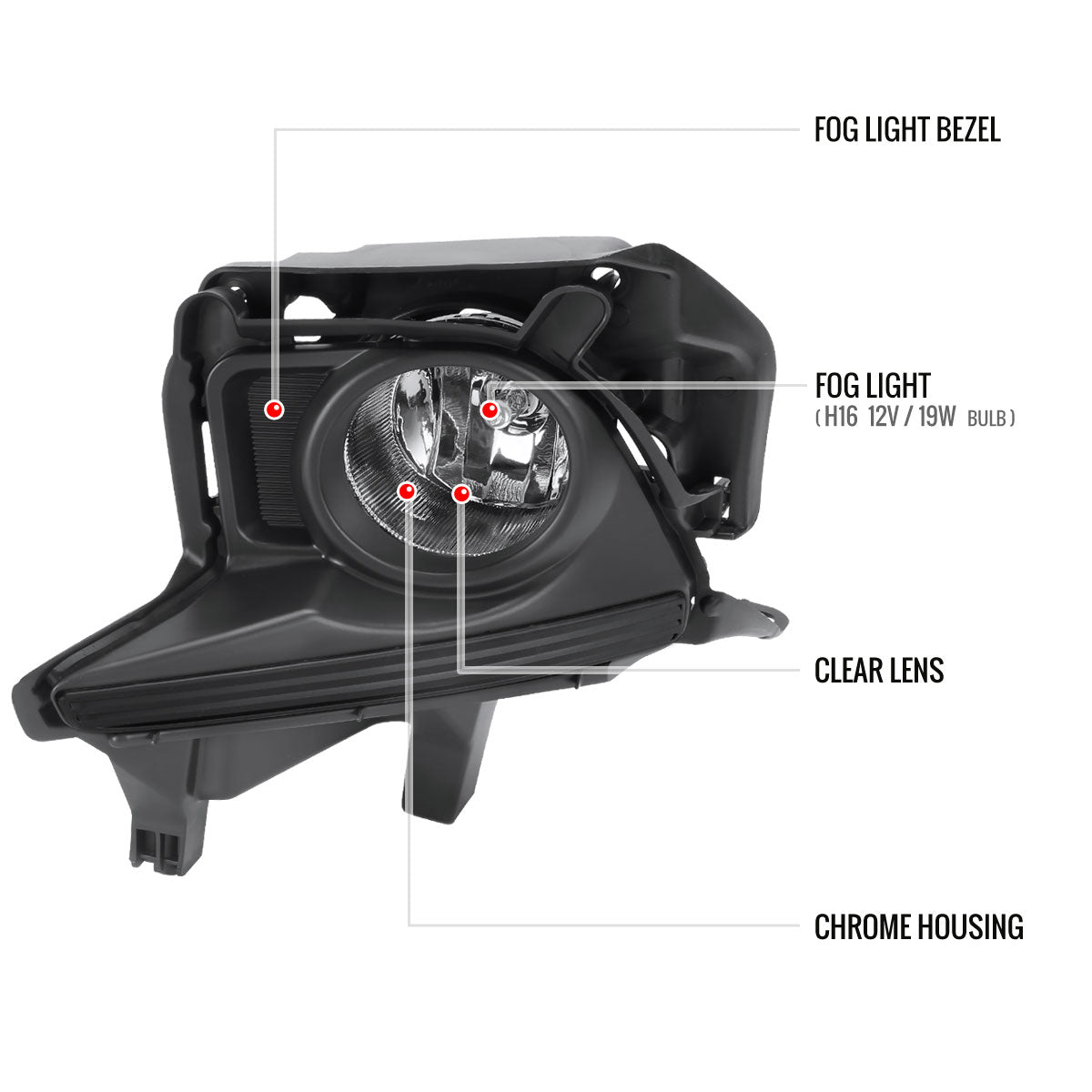 2014-2016 Toyota Highlander H16 Fog Lights Kit (Chrome Housing/Clear Lens)