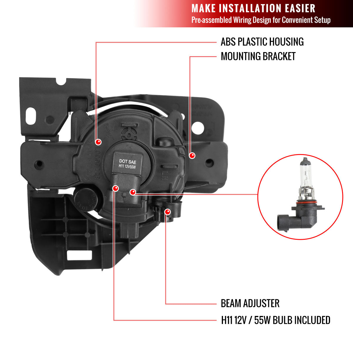 2009-2014 Nissan Maxima H11 Fog Lights Kit w/ Switch & Wiring Harness (Chrome Housing/Clear Lens)