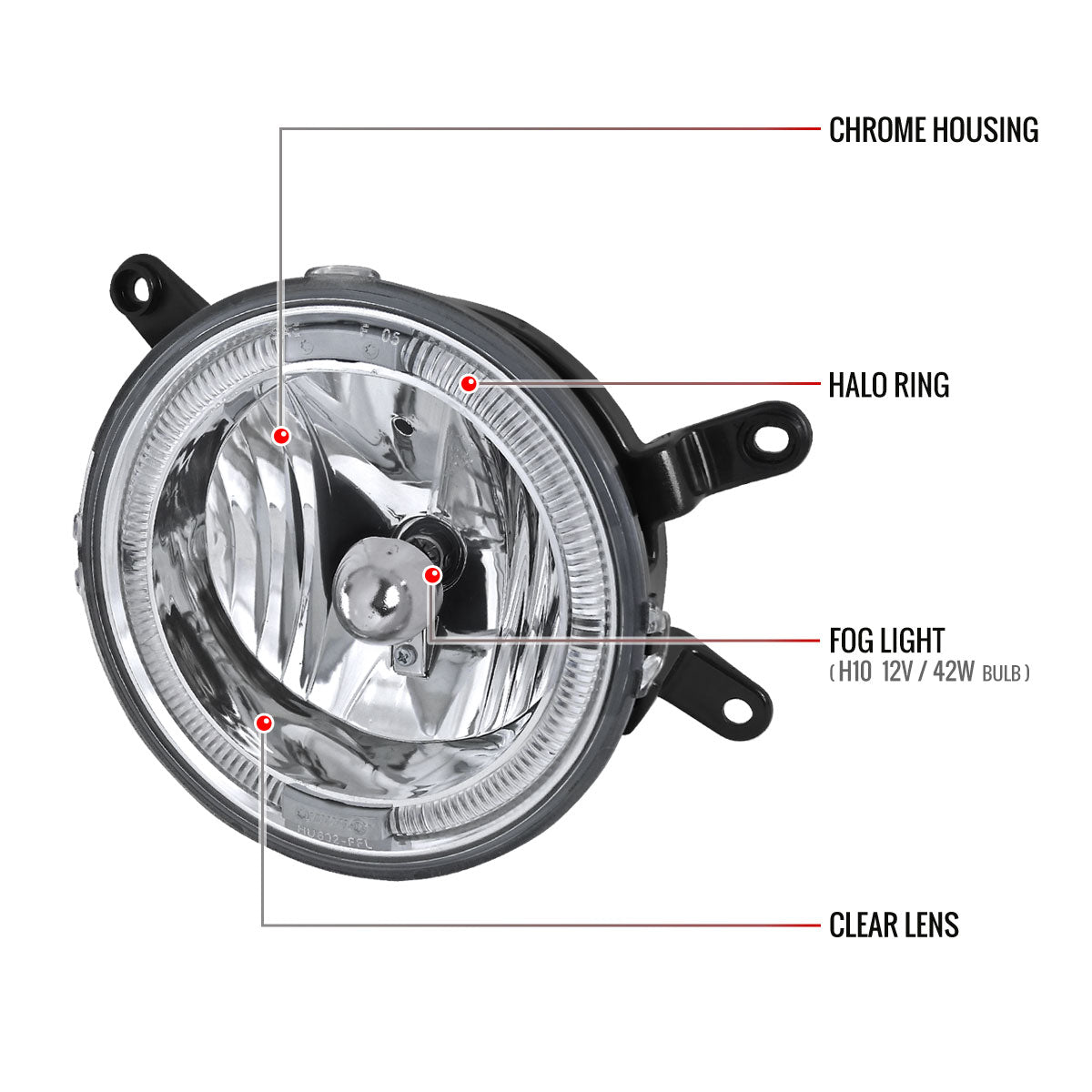 2005-2009 Ford Mustang GT Deluxe/Premium H10 Halo Ring Fog Lights (Chrome Housing/Clear Lens)