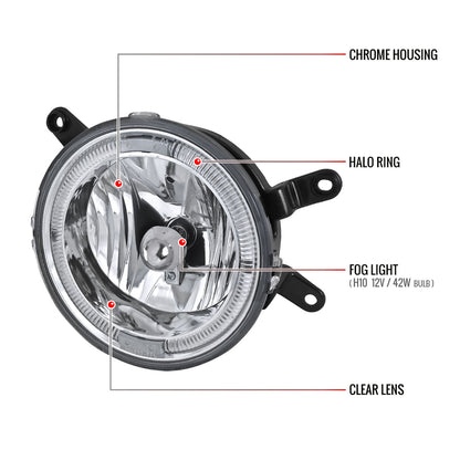2005-2009 Ford Mustang GT Deluxe/Premium H10 Halo Ring Fog Lights (Chrome Housing/Clear Lens)