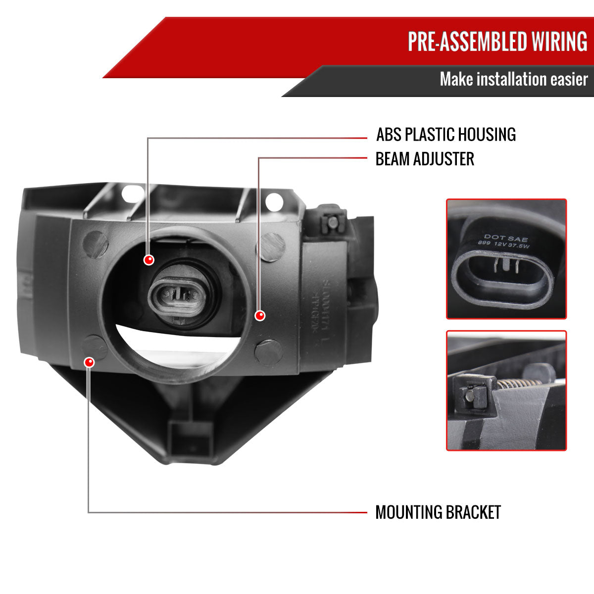 1999-2004 Ford Mustang 899 Fog Lights Kit w/ Switch & Wiring Harness (Chrome Housing/Smoked Lens)