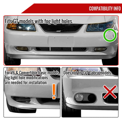 1999-2004 Ford Mustang 899 Fog Lights Kit w/ Switch & Wiring Harness (Chrome Housing/Smoked Lens)
