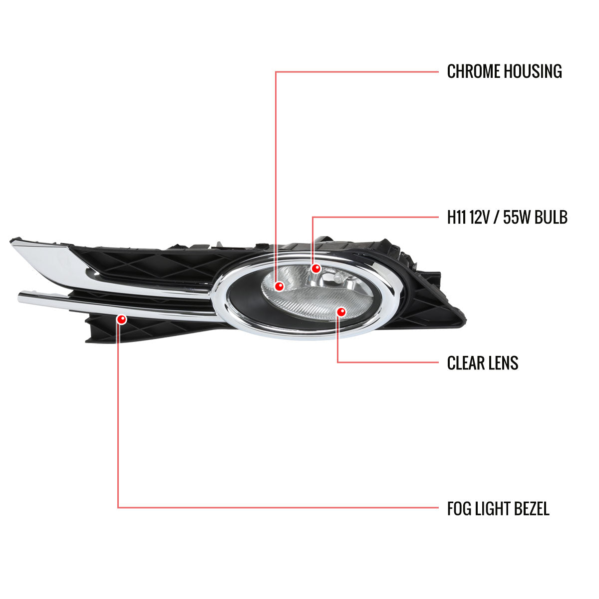 2014-2016 Honda Odyssey H11 Fog Lights Kit (Chrome Housing/Clear Lens)