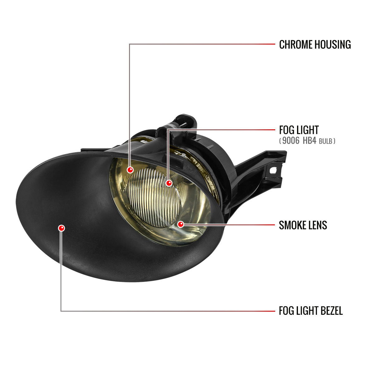 2002-2009 Dodge RAM 9006 Fog Lights w/ Mounting Brackets (Chrome Housing/Smoked Lens)