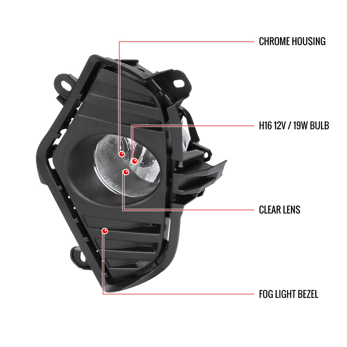2016-2020 Toyota RAV4 H16 Fog Lights Kit (Chrome Housing/Clear Lens)