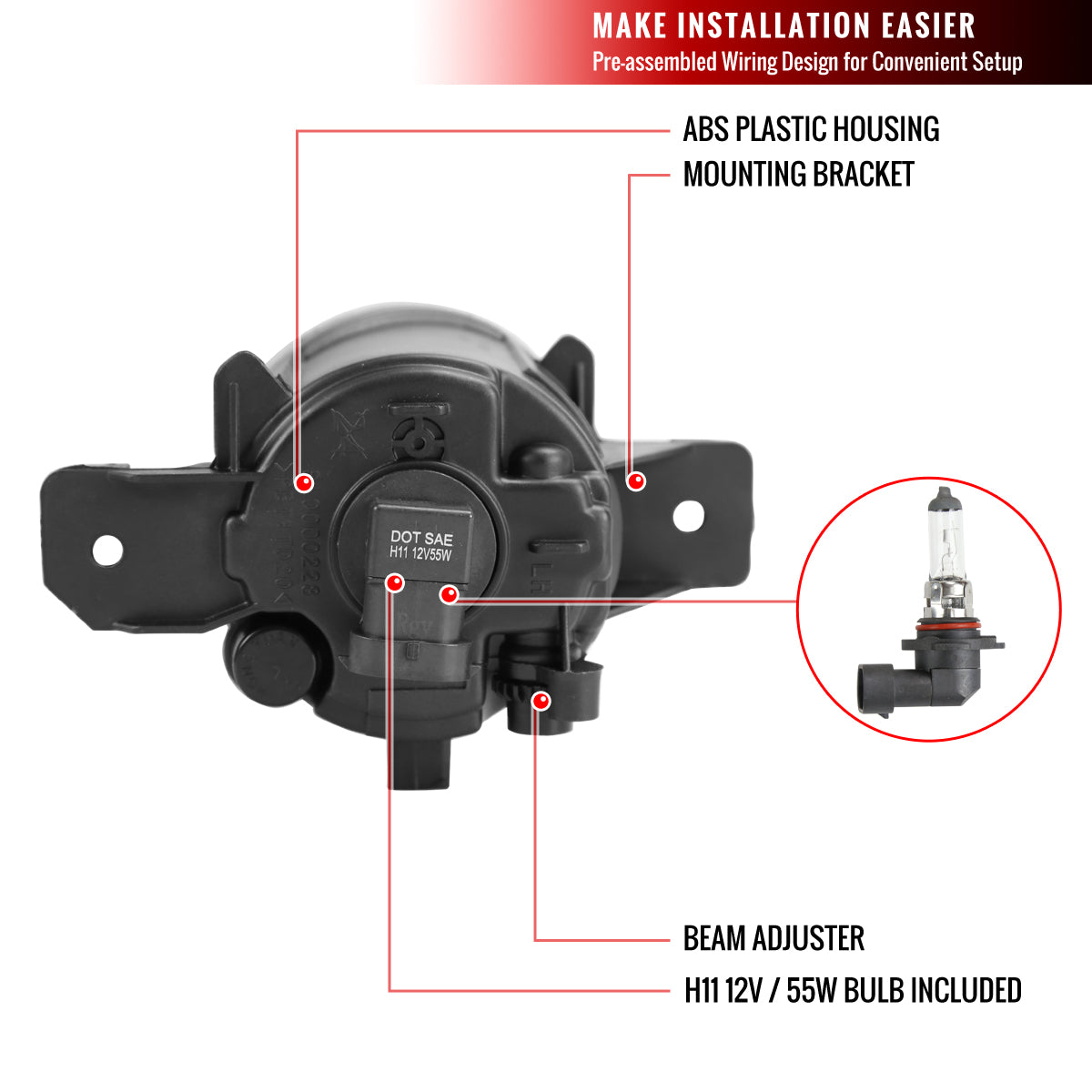 2014-2016 Nissan Rogue H11 Fog Lights Kit w/ Switch & Wiring Harness (Chrome Housing/Clear Lens)