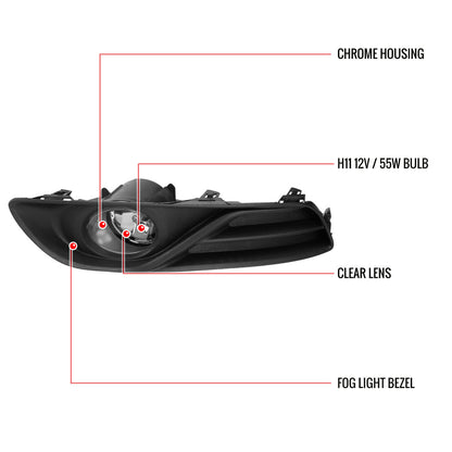 2013-2015 Nissan Sentra H11 Fog Lights Kit w/ Switch & Wiring Harness (Chrome Housing/Clear Lens)