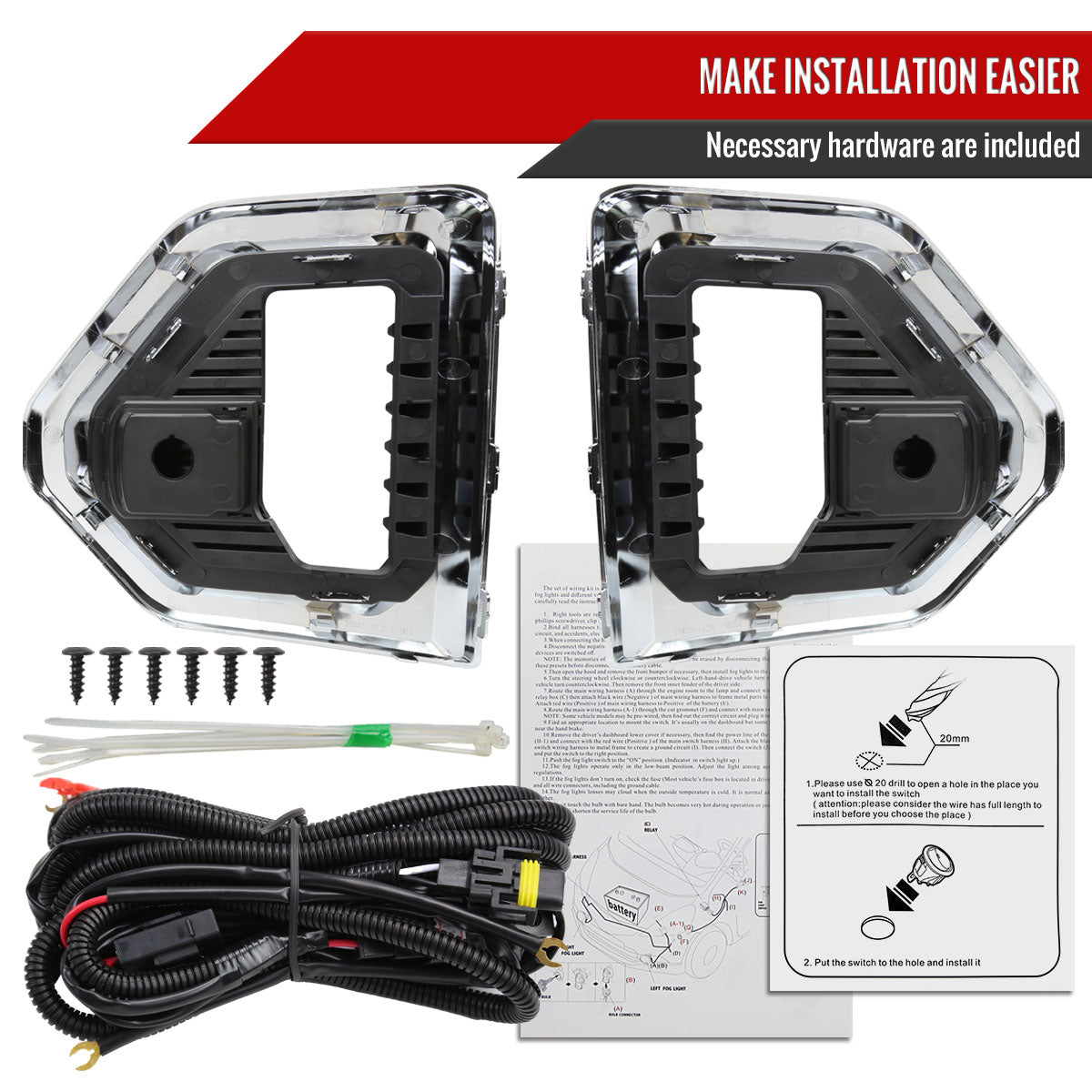 2019-2021 GMC Sierra 1500 Denali/SLT/AT4 Switchback LED Fog Lights Kit (Chrome Housing/Clear Lens)