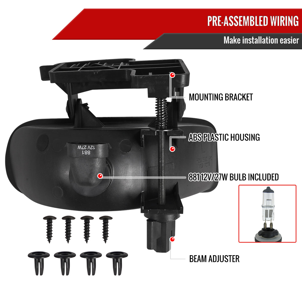 1999-2006 GMC Sierra/Yukon/Yukon XL 12V/27W 881 Fog Lights w/ Mounting Brackets (Chrome Housing/Clear Lens)