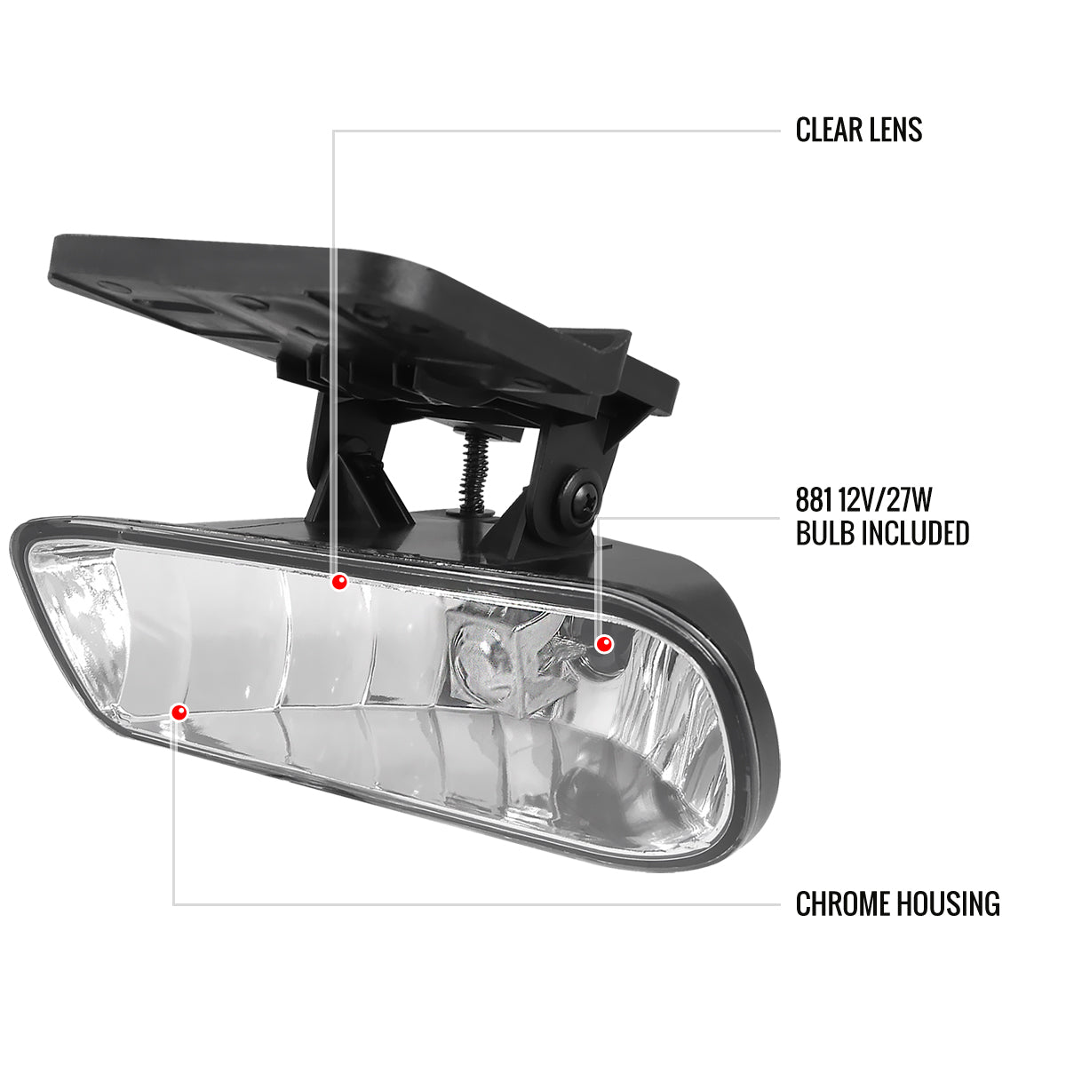 1999-2006 GMC Sierra/Yukon/Yukon XL 12V/27W 881 Fog Lights w/ Mounting Brackets (Chrome Housing/Clear Lens)
