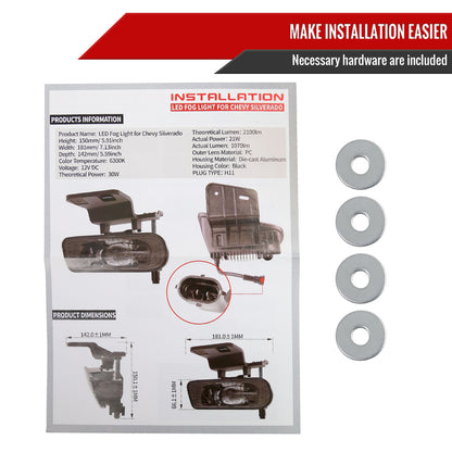 1999-2002 Chevrolet Silverado 1500/2500/2001-2002 Silverado 3500 LED Fog Lights kit (Glossy Black Housing/Clear Lens)