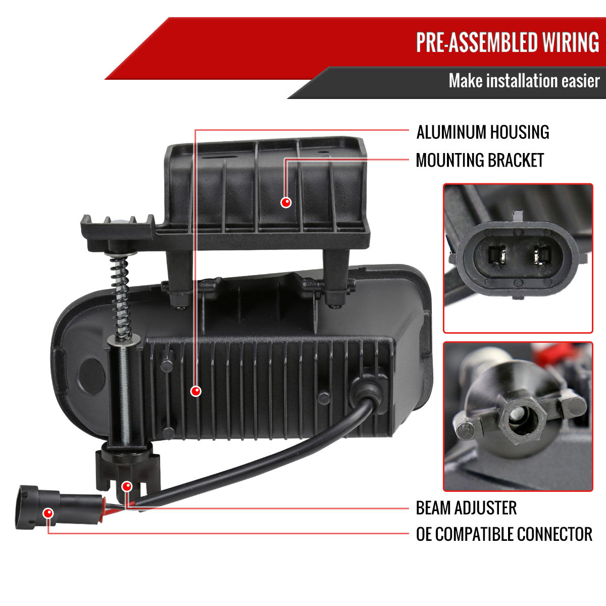 1999-2002 Chevrolet Silverado 1500/2500/2001-2002 Silverado 3500 LED Fog Lights kit (Glossy Black Housing/Clear Lens)