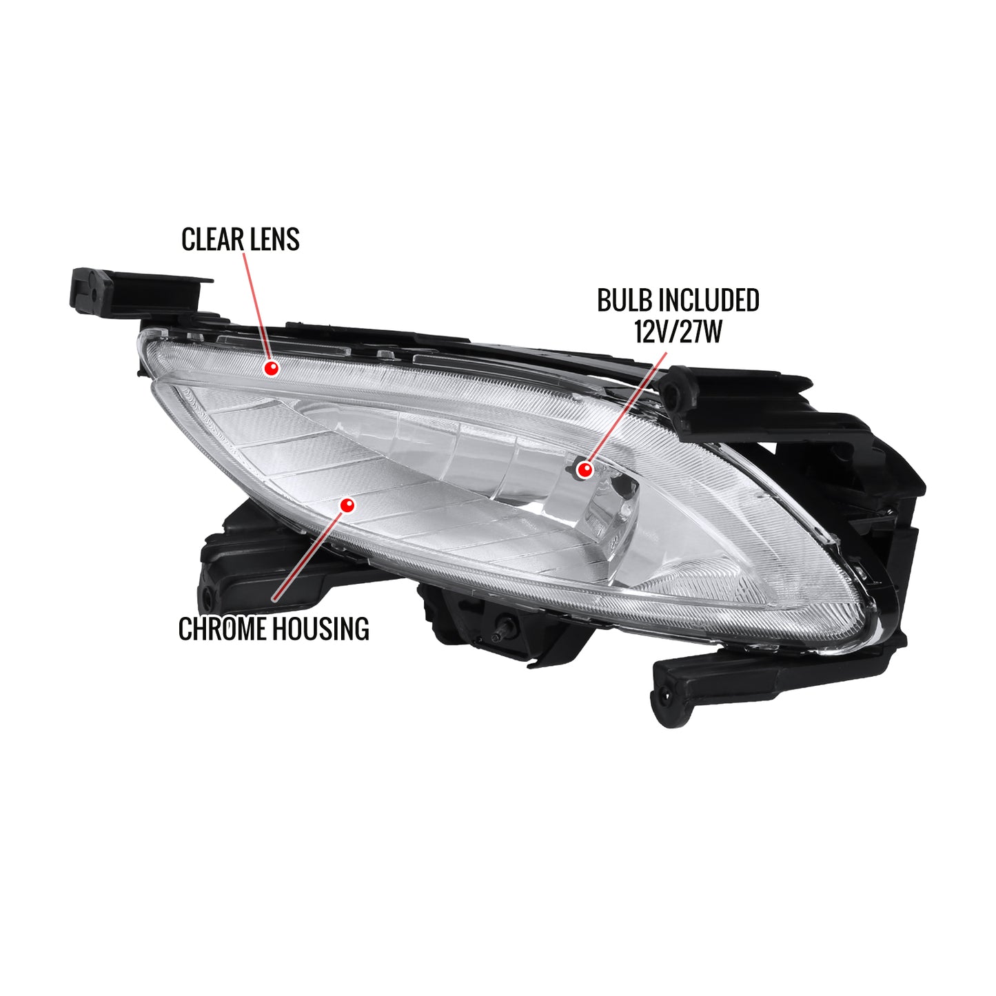 2011-2013 Hyundai Sonata 12V/27W 881 Fog Lights Kit (Chrome Housing/Clear Lens)