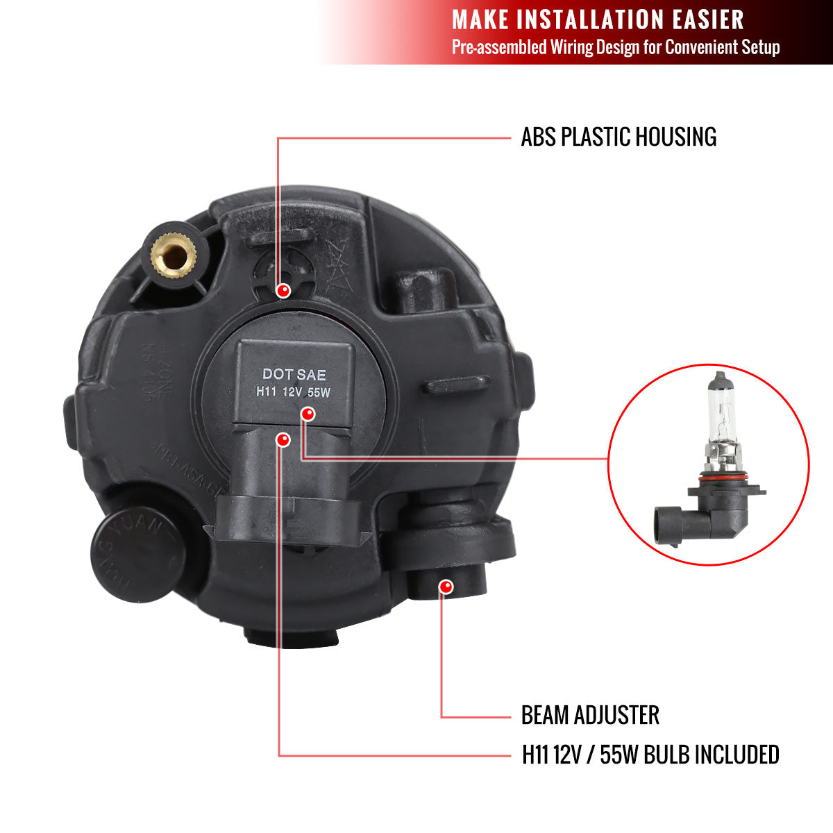 2007-2011 Nissan Versa H11 Fog Lights Kit w/ Switch & Wiring Harness (Chrome Housing/Clear Lens)