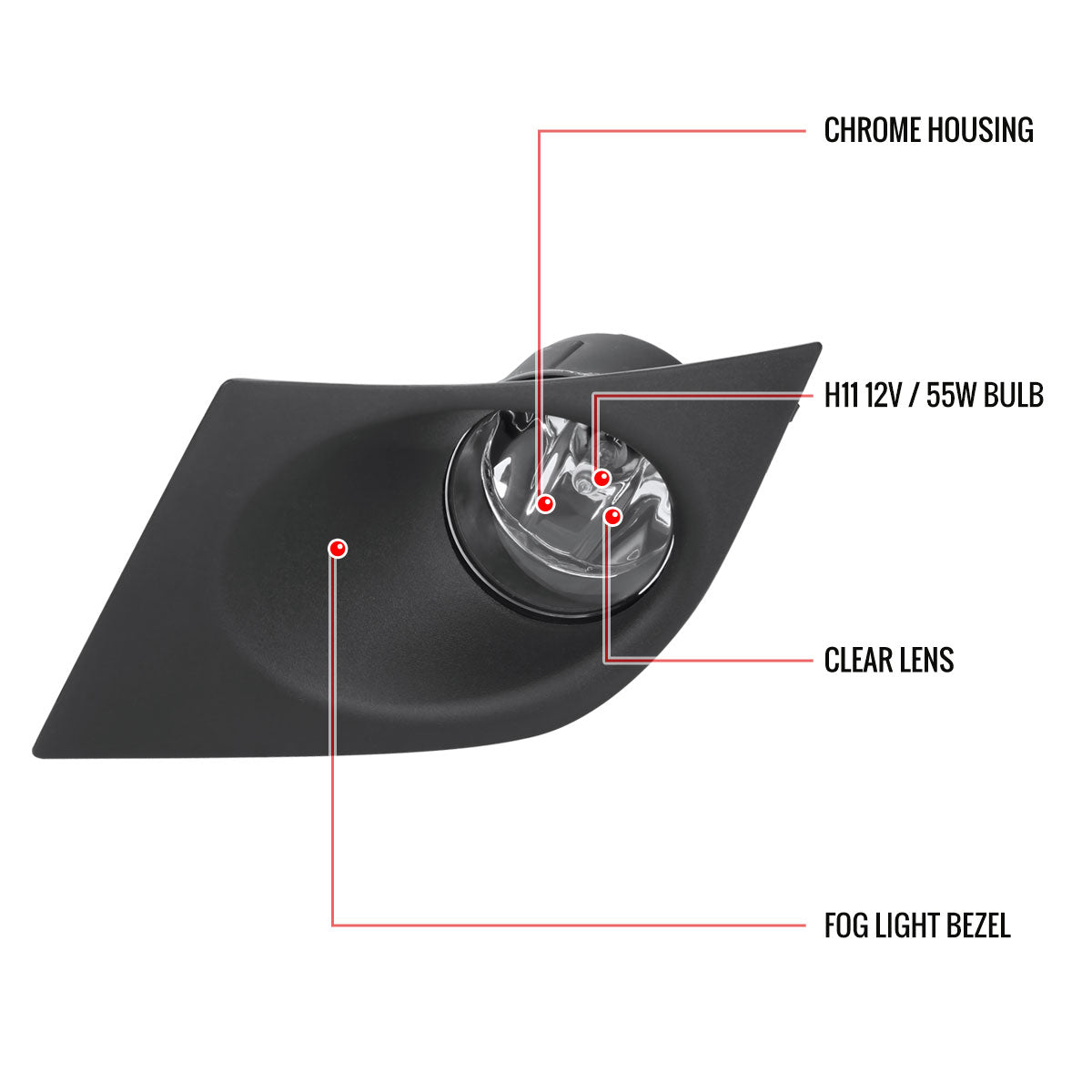 2007-2011 Nissan Versa H11 Fog Lights Kit w/ Switch & Wiring Harness (Chrome Housing/Clear Lens)