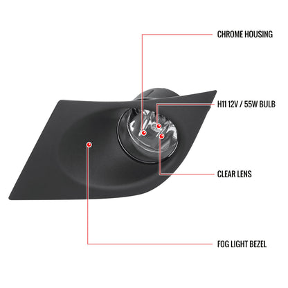 2007-2011 Nissan Versa H11 Fog Lights Kit w/ Switch & Wiring Harness (Chrome Housing/Clear Lens)