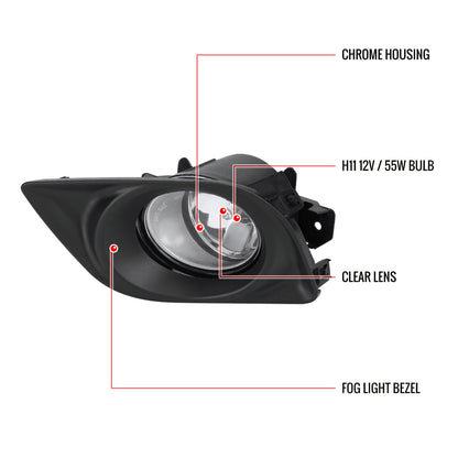 2012-2014 Nissan Versa H11 Fog Lights Kit w/ Switch & Wiring Harness (Chrome Housing/Clear Lens)