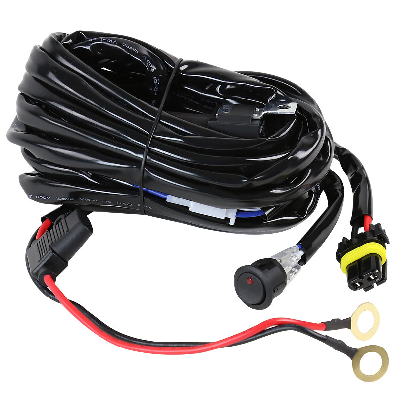 Universal 9' 12 Gauge Fog Lights Wiring Harness Kit w/ 1 Connector, Fuse, On/Off Switch, & Relay