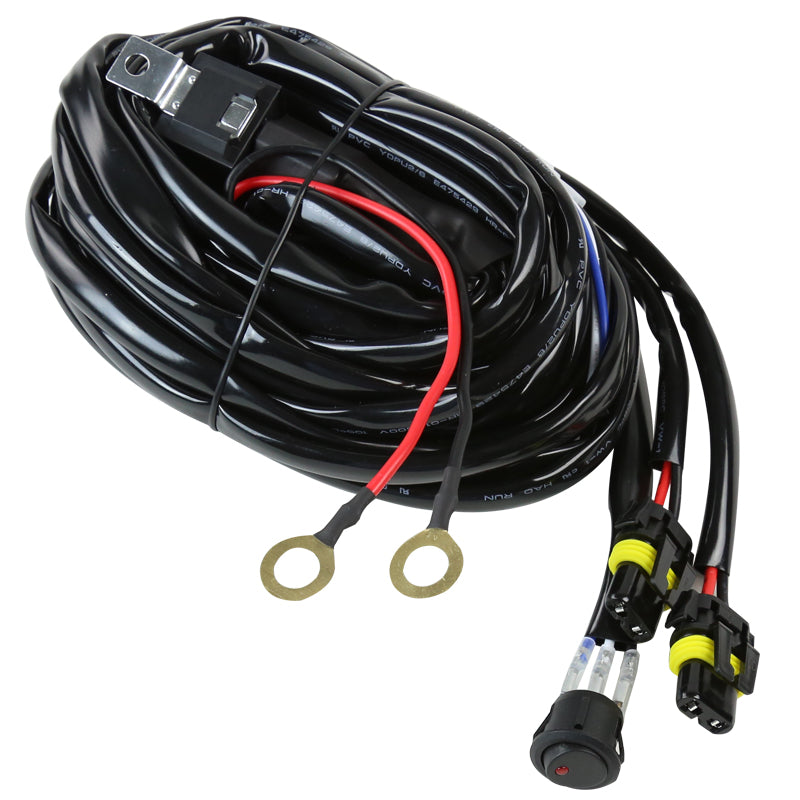 Universal 9' 14 Gauge Fog Lights Wiring Harness Kit w/ 2 Connectors, Fuse, On/Off Switch, & Relay