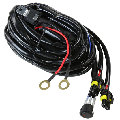 Universal 9' 14 Gauge Fog Lights Wiring Harness Kit w/ 2 Connectors, Fuse, On/Off Switch, & Relay