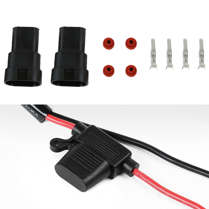 Universal 9' 14 Gauge Fog Lights Wiring Harness Kit w/ 2 Connectors, Fuse, On/Off Switch, & Relay
