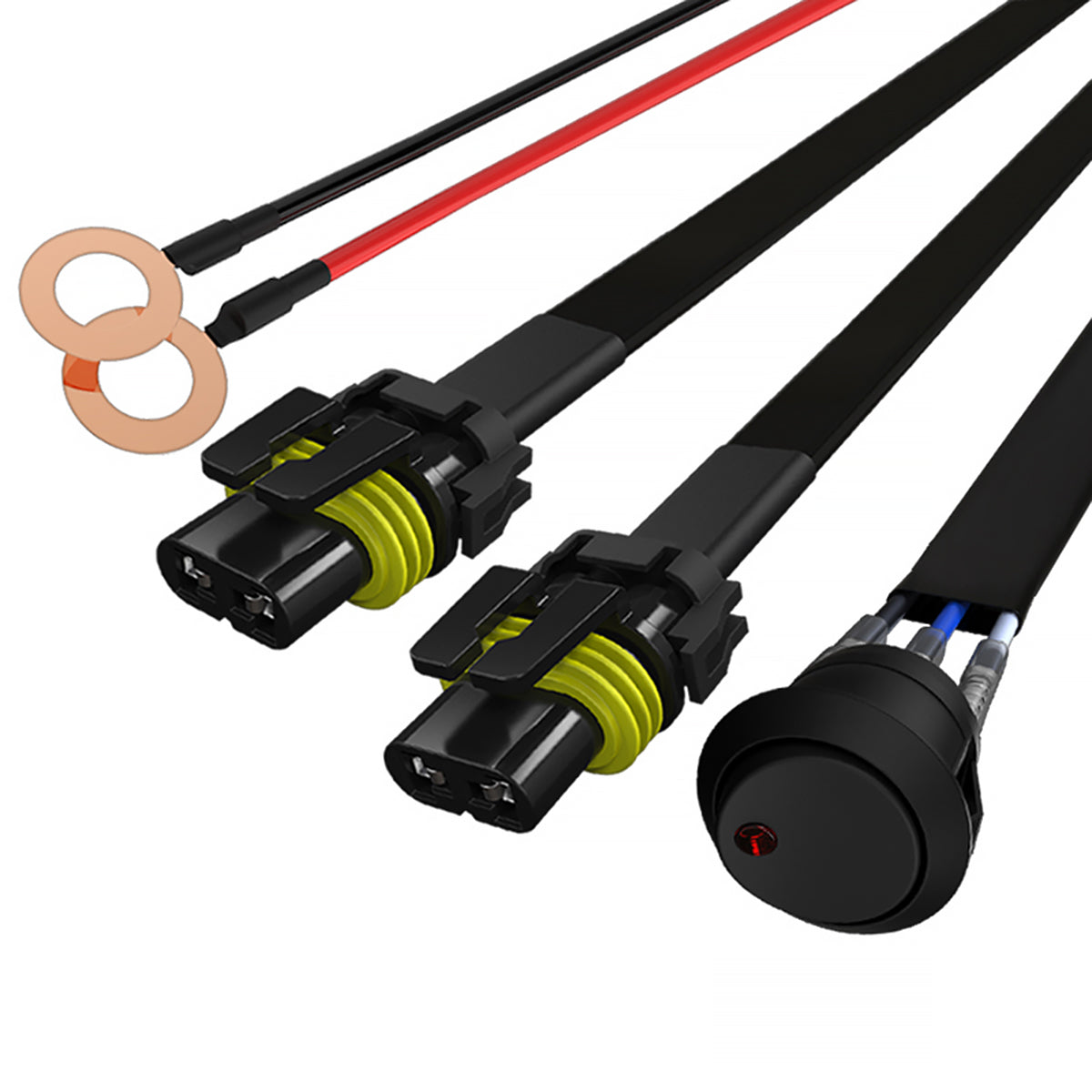Universal 9' 14 Gauge Fog Lights Wiring Harness Kit w/ 2 Connectors, Fuse, On/Off Switch, & Relay