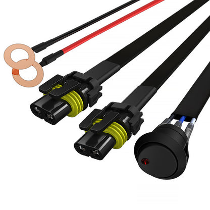 Universal 9' 14 Gauge Fog Lights Wiring Harness Kit w/ 2 Connectors, Fuse, On/Off Switch, & Relay