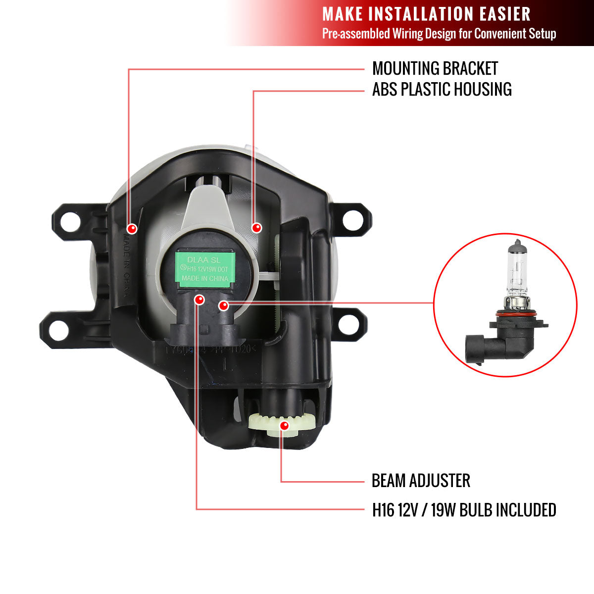 2018-2019 Toyota Yaris Hatchback H16 Fog Lights Kit (Chrome Housing/Clear Lens)