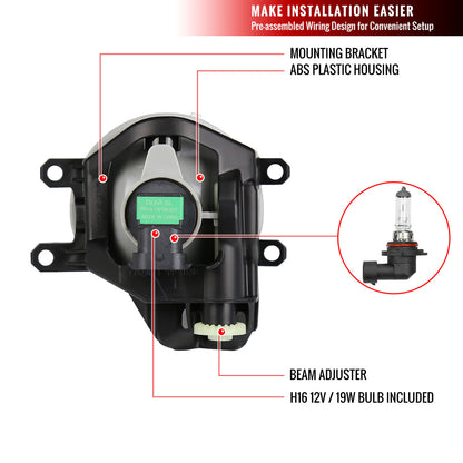 2018-2019 Toyota Yaris Hatchback H16 Fog Lights Kit (Chrome Housing/Clear Lens)