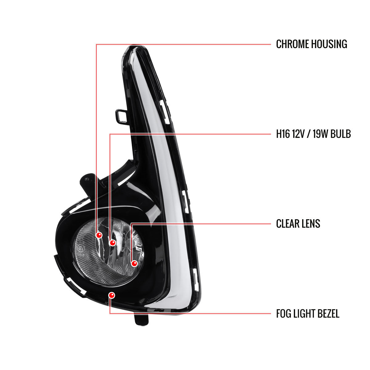 2018-2019 Toyota Yaris Hatchback H16 Fog Lights Kit (Chrome Housing/Clear Lens)