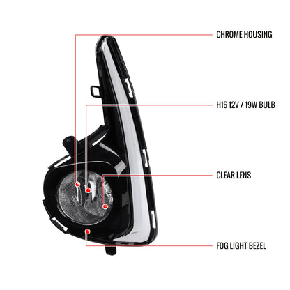 2018-2019 Toyota Yaris Hatchback H16 Fog Lights Kit (Chrome Housing/Clear Lens)