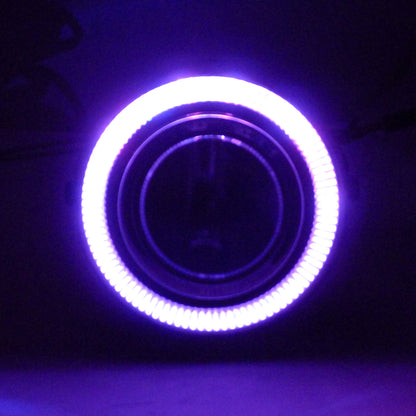 Universal 12V/55W H7 Projector Fog Lights Kit w/ RGB LED Halo Rim (Chrome Housing/Clear Lens)