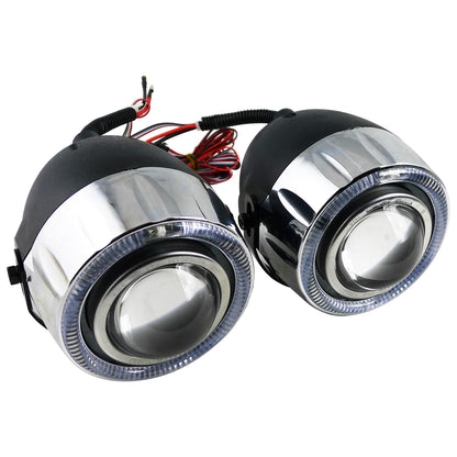 Universal 12V/55W H7 Projector Fog Lights Kit w/ RGB LED Halo Rim (Chrome Housing/Clear Lens)