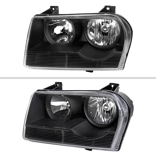 2005-2010 Chrysler 300 Factory Style Headlights (Matte Black Housing/Clear Lens)