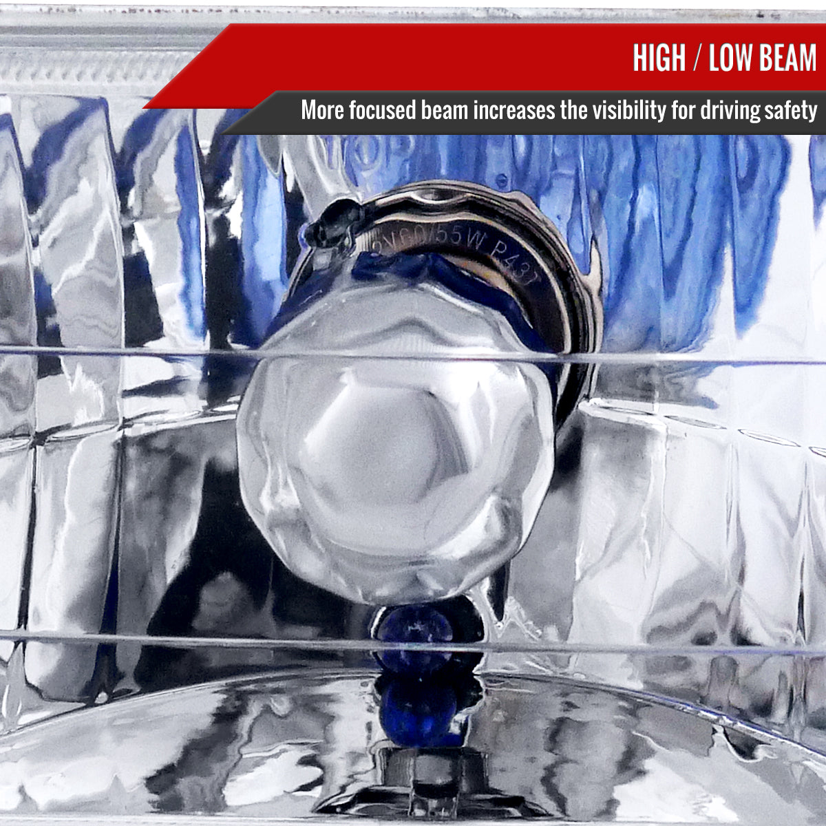 Universal 4"x6" H4 Crystal Headlights (Chrome Housing/Glass Lens)