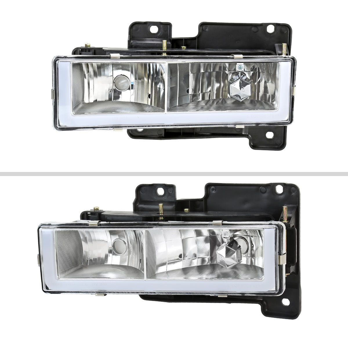 1988-1998 Chevrolet C/K C10/Tahoe/Suburban/Silverado GMC Sierra/Yukon/Suburban LED Bar Crystal Headlights (Chrome Housing/Clear Lens)