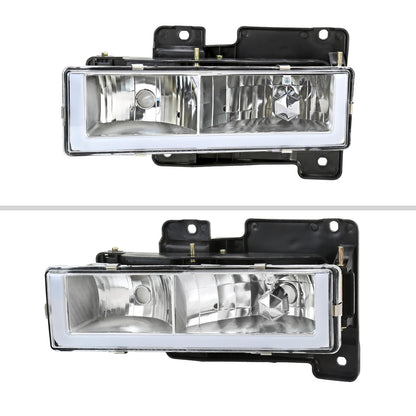 1988-1998 Chevrolet C/K C10/Tahoe/Suburban/Silverado GMC Sierra/Yukon/Suburban LED Bar Crystal Headlights (Chrome Housing/Clear Lens)