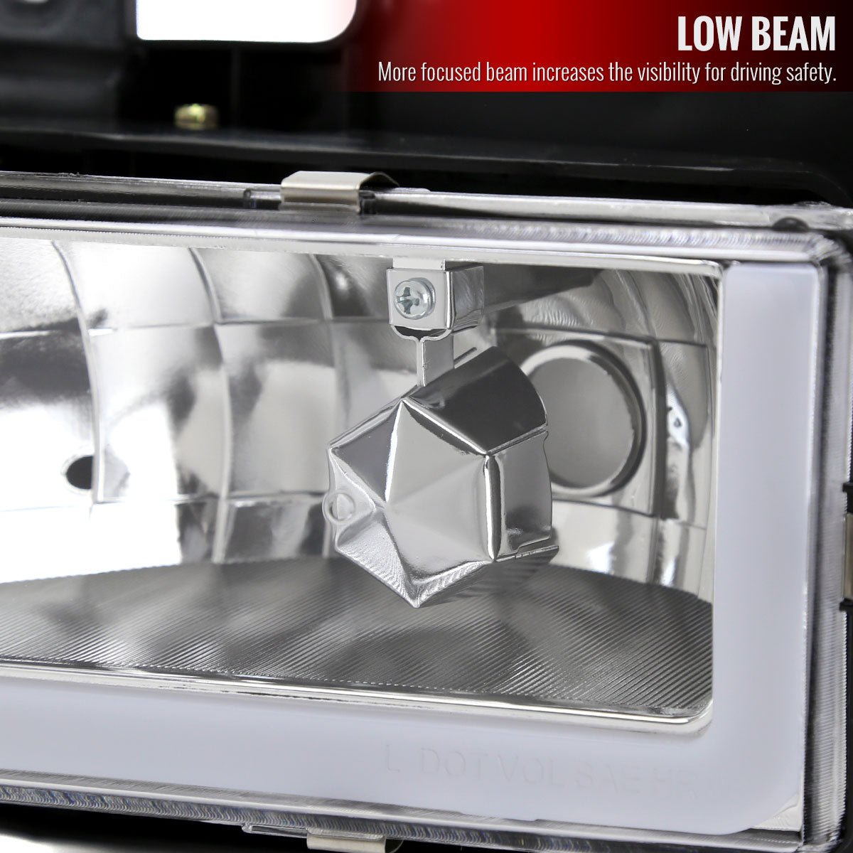 1988-1998 Chevrolet C/K C10/Tahoe/Suburban/Silverado GMC Sierra/Yukon/Suburban LED Bar Crystal Headlights (Chrome Housing/Clear Lens)