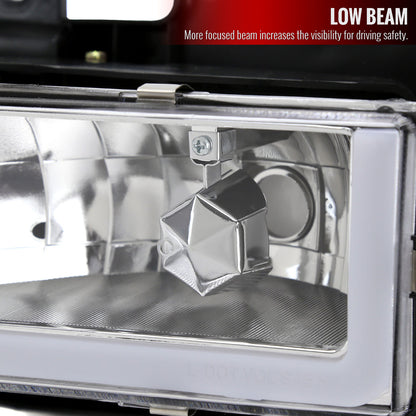 1988-1998 Chevrolet C/K C10/Tahoe/Suburban/Silverado GMC Sierra/Yukon/Suburban LED Bar Crystal Headlights (Chrome Housing/Clear Lens)