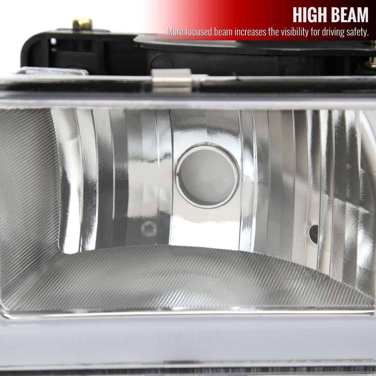 1988-1998 Chevrolet C/K C10/Tahoe/Suburban/Silverado GMC Sierra/Yukon/Suburban LED Bar Crystal Headlights (Chrome Housing/Clear Lens)